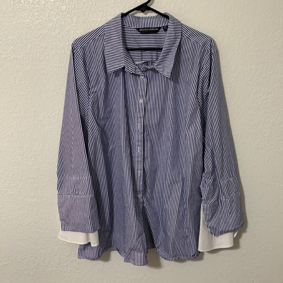 Blouse blue whit stripe   I have black and white also - Picture 1 of 5